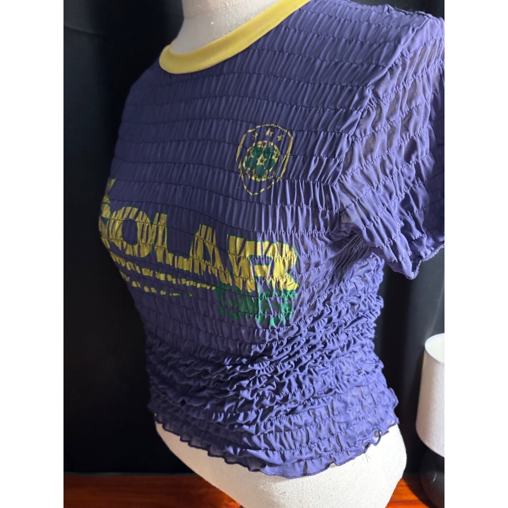 Urban Outfitters Purple Popcorn Shirt Solar Graphic Y2K Smocked Top Medium